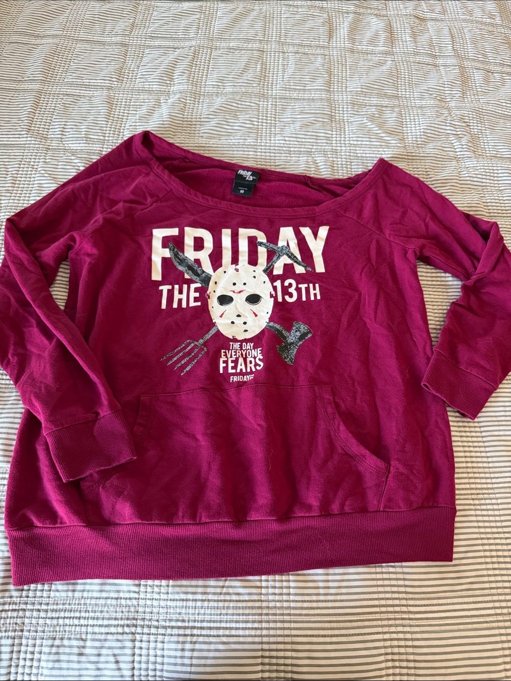 torrid Off-the-Shoulder Sweater in Deep Magenta with Graphic
